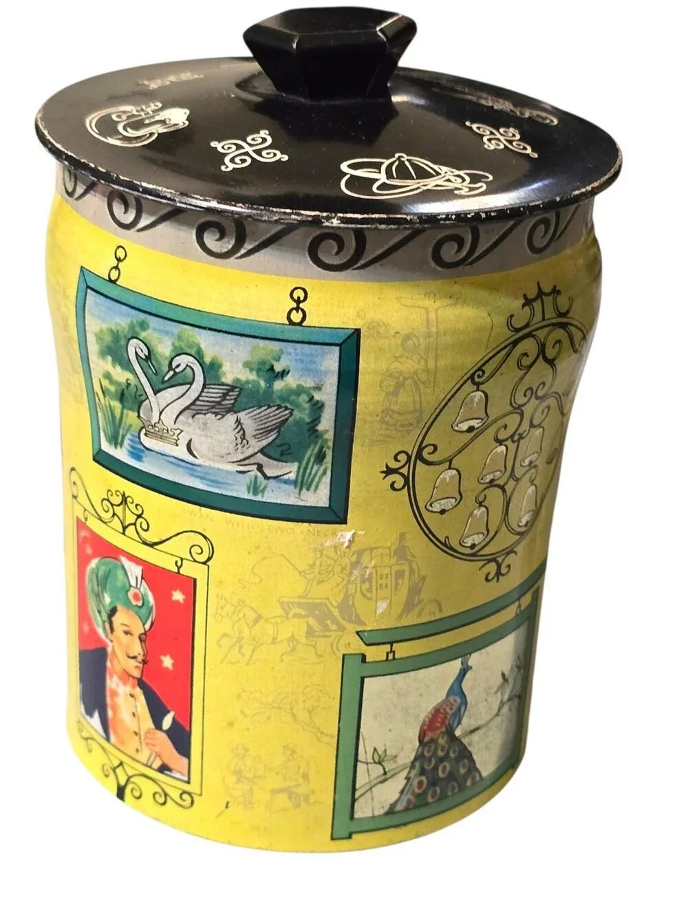 Vintage | Yellow Decorative Tin Canister with Lid